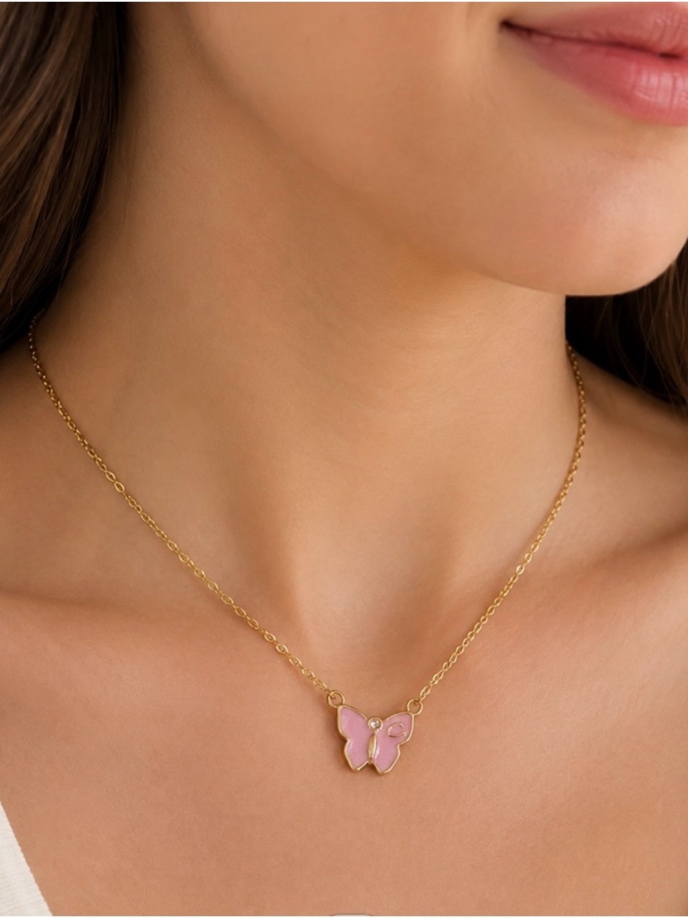 💗 Coach Pink Butterfly Necklace NWT Gold Tone